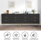 Commode double moderne à 6 tiroirs en bois noir Meuble de rangement pour chambre à coucher