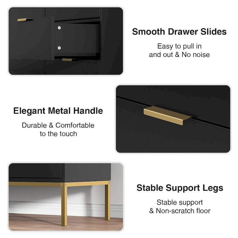 Commode double moderne à 6 tiroirs en bois noir Meuble de rangement pour chambre à coucher