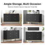 Commode double moderne à 6 tiroirs en bois noir Meuble de rangement pour chambre à coucher