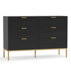 Commode double moderne à 6 tiroirs en bois noir Meuble de rangement pour chambre à coucher