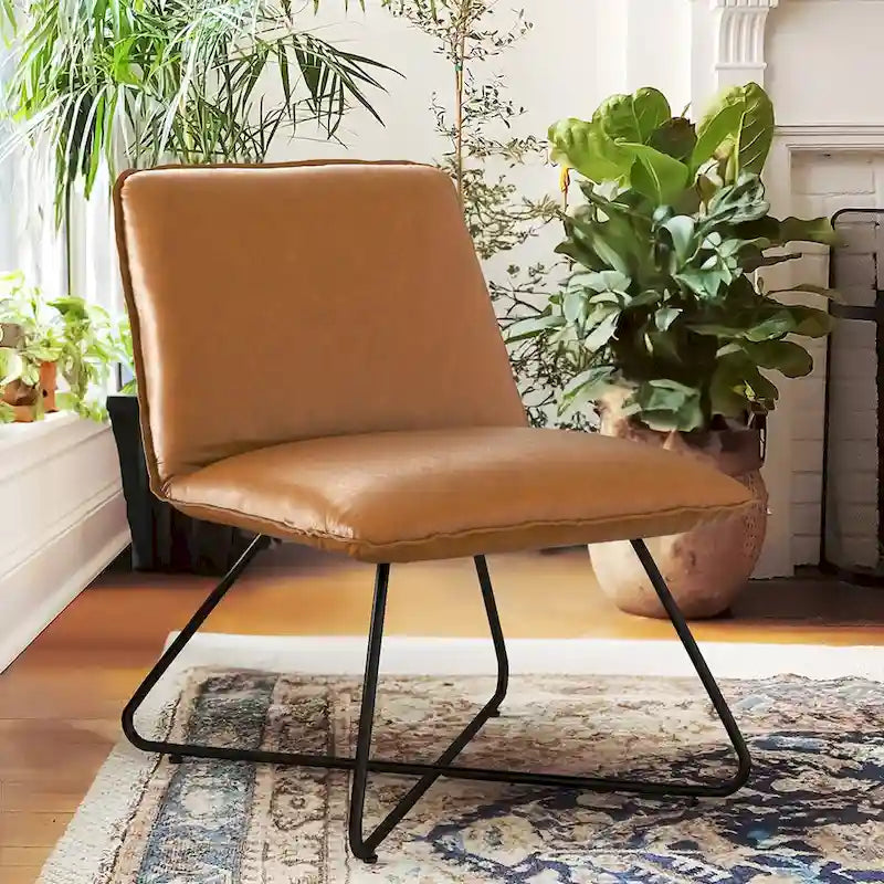 Fauteuil d'appoint en similicuir d'inspiration scandinave LUE BONA avec dossier réglable - 80 H x 56,4 L x 60 P cm