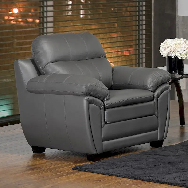 Ensemble canapé et fauteuil en cuir pleine fleur gris de qualité supérieure Marcus