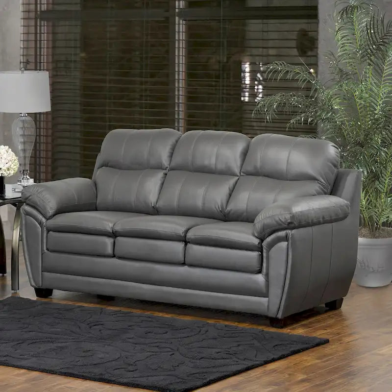 Ensemble canapé et fauteuil en cuir pleine fleur gris de qualité supérieure Marcus