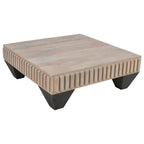 Table basse carrée de 91 cm en bois de manguier, inspirée de Tokyo - Fabriquée à la main avec une élégante finition grise sablée et des pieds effilés