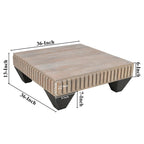 Table basse carrée de 91 cm en bois de manguier, inspirée de Tokyo - Fabriquée à la main avec une élégante finition grise sablée et des pieds effilés