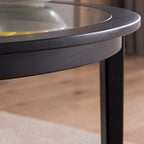 Table basse de rangement moderne noire ronde en bois massif et plateau en verre de 36 po pour bureau et salon - 36 po L x 36 po l x 20 po H