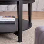 Table basse de rangement moderne noire ronde en bois massif et plateau en verre de 36 po pour bureau et salon - 36 po L x 36 po l x 20 po H