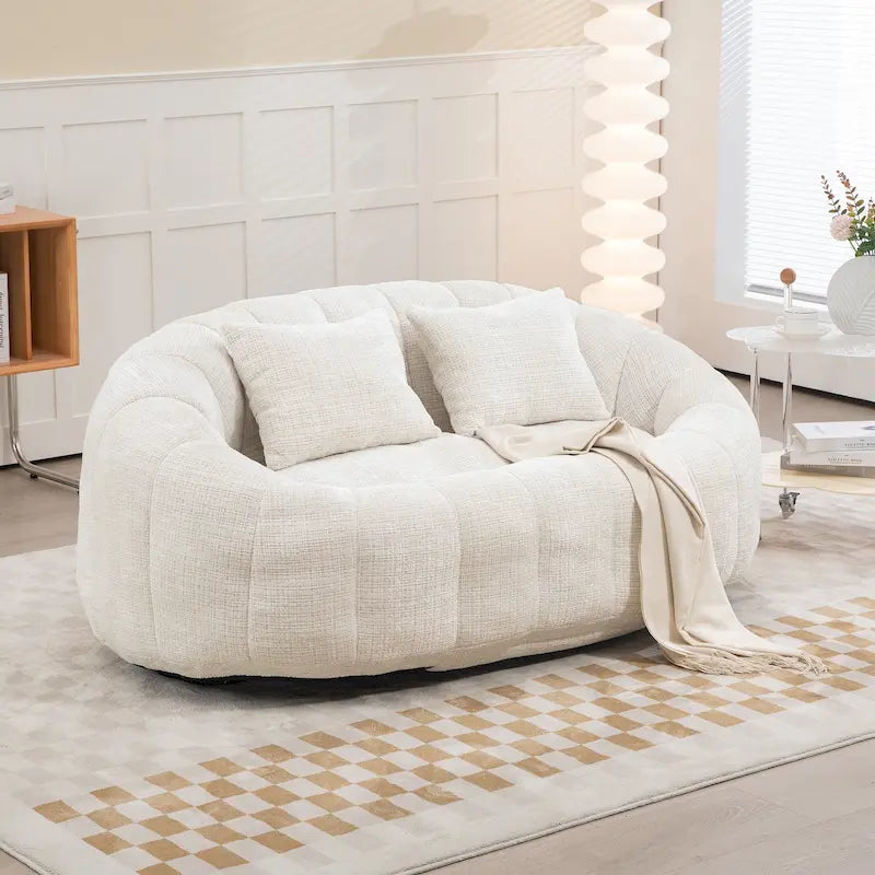 Canapé deux places pouf à dossier haut en chenille, confortable et durable