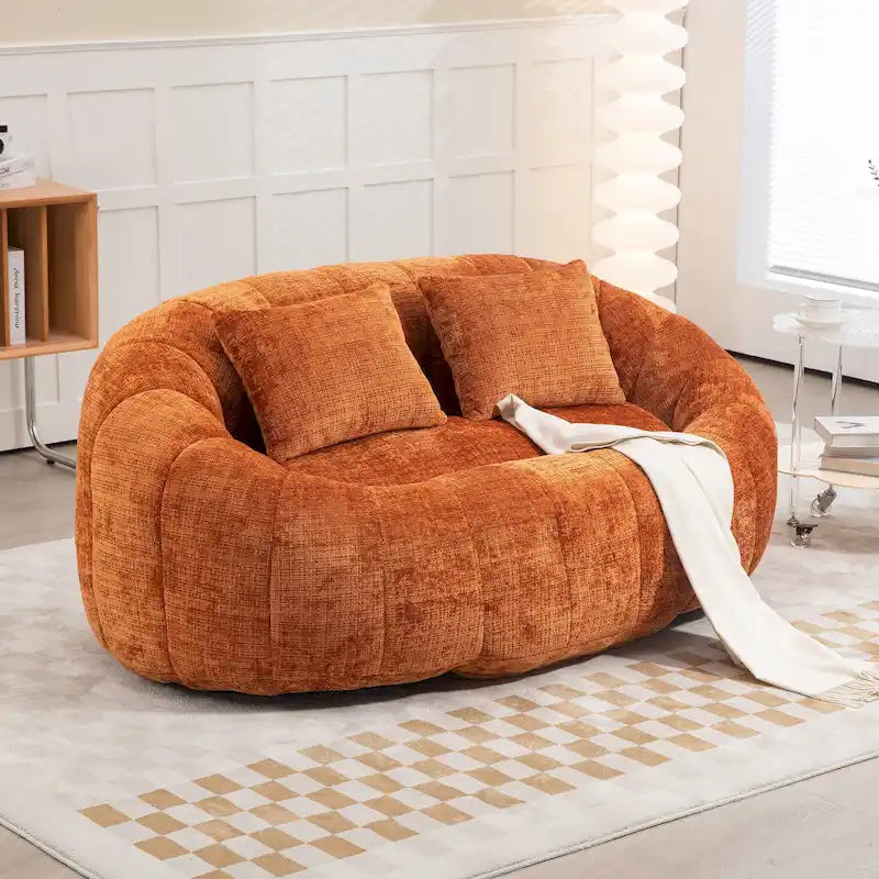 Canapé deux places pouf à dossier haut en chenille, confortable et durable