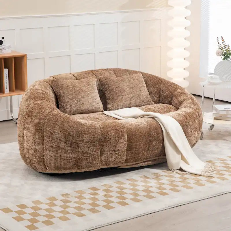 Canapé deux places pouf à dossier haut en chenille, confortable et durable
