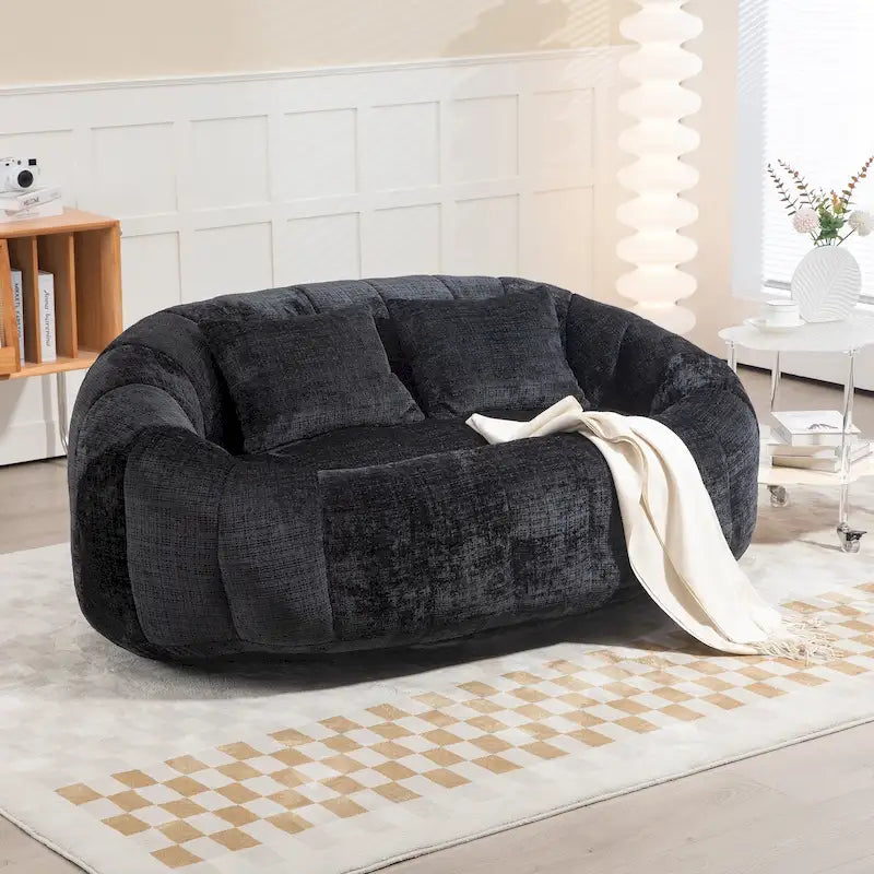 Canapé deux places pouf à dossier haut en chenille, confortable et durable