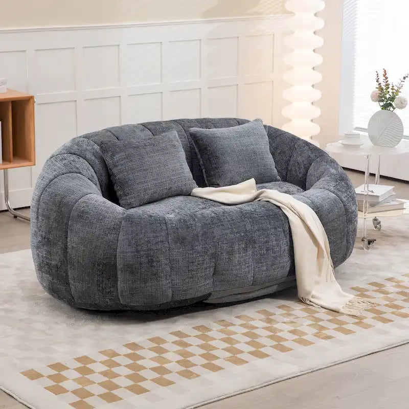 Canapé deux places pouf à dossier haut en chenille, confortable et durable