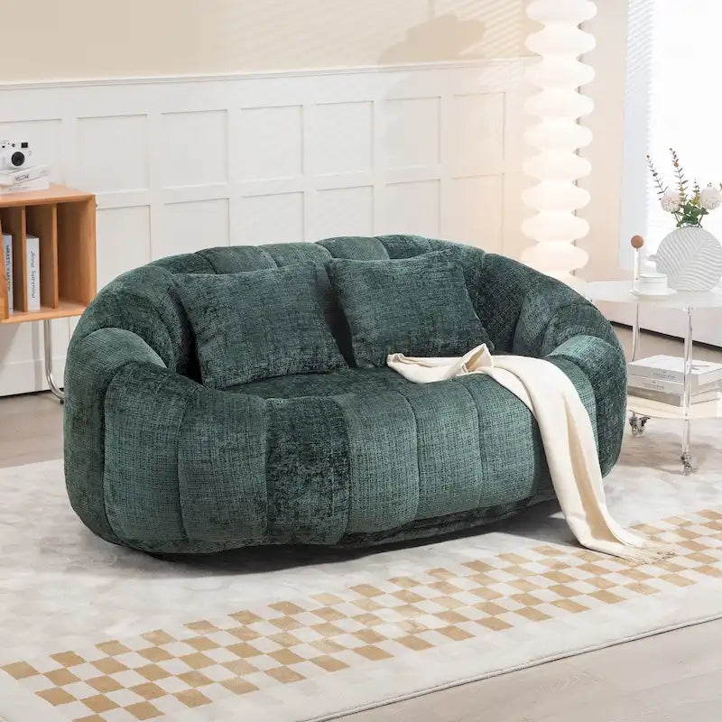 Canapé deux places pouf à dossier haut en chenille, confortable et durable