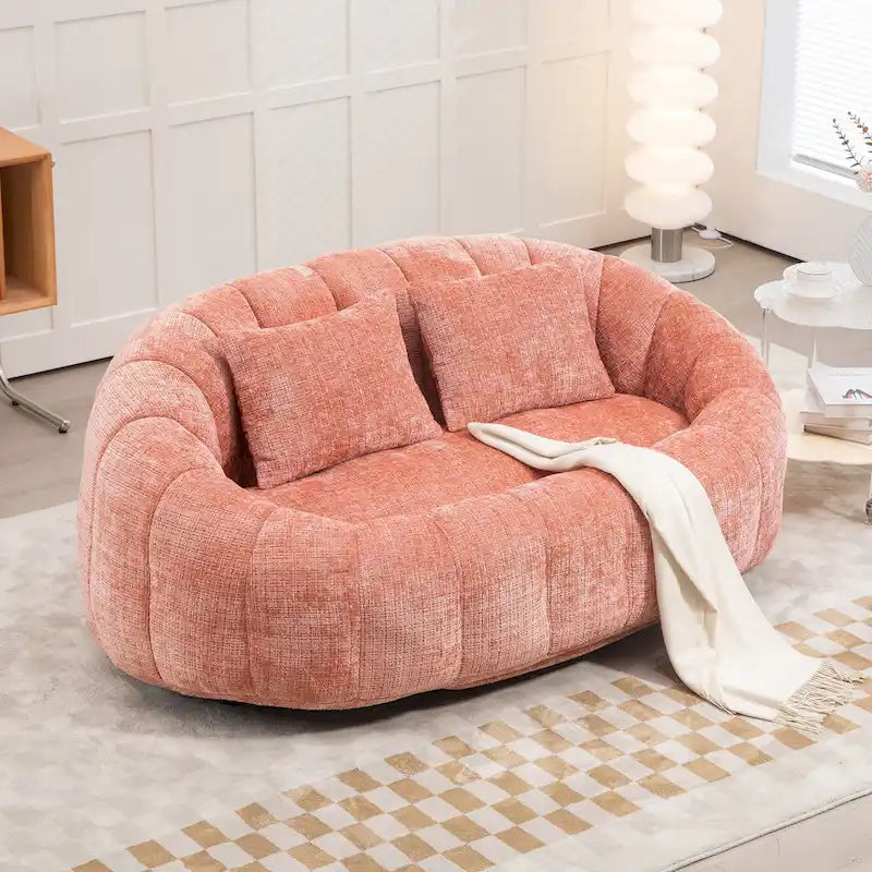 Canapé deux places pouf à dossier haut en chenille, confortable et durable
