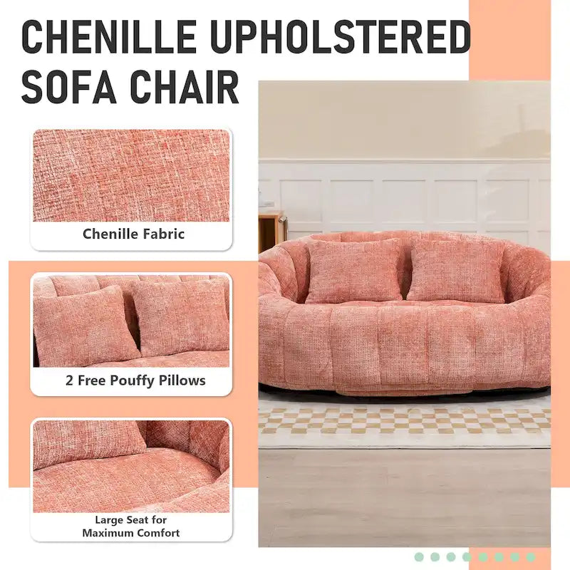 Canapé deux places pouf à dossier haut en chenille, confortable et durable