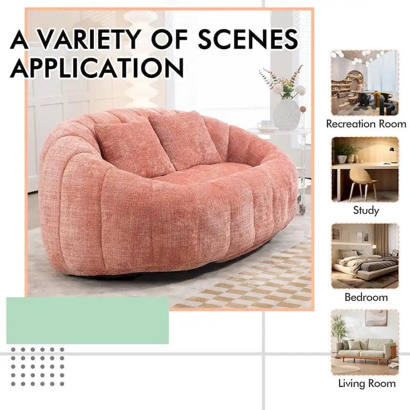 Canapé deux places pouf à dossier haut en chenille, confortable et durable
