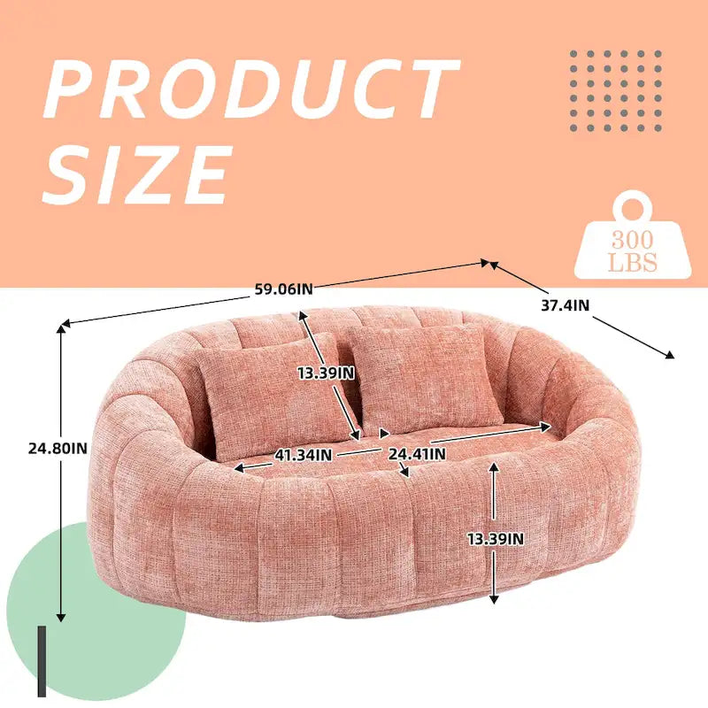 Canapé deux places pouf à dossier haut en chenille, confortable et durable
