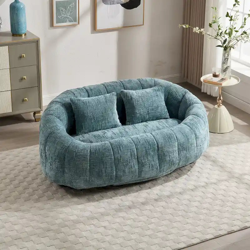 Canapé deux places pouf à dossier haut en chenille, confortable et durable