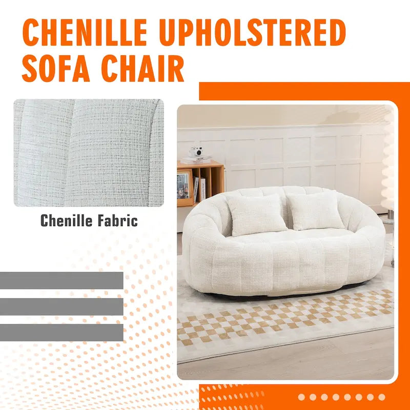 Canapé deux places pouf à dossier haut en chenille, confortable et durable