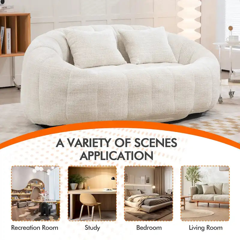 Canapé deux places pouf à dossier haut en chenille, confortable et durable