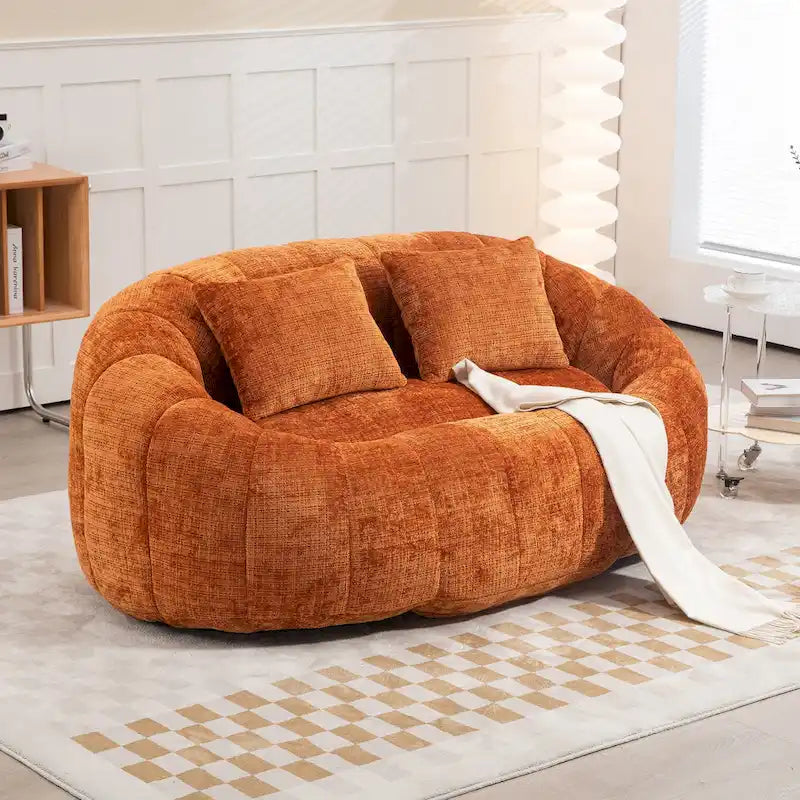 Canapé deux places pouf à dossier haut en chenille, confortable et durable
