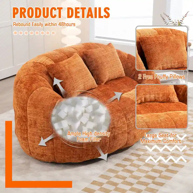 Canapé deux places pouf à dossier haut en chenille, confortable et durable