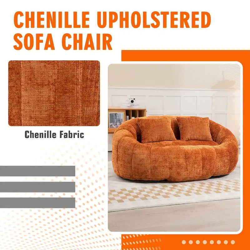 Canapé deux places pouf à dossier haut en chenille, confortable et durable