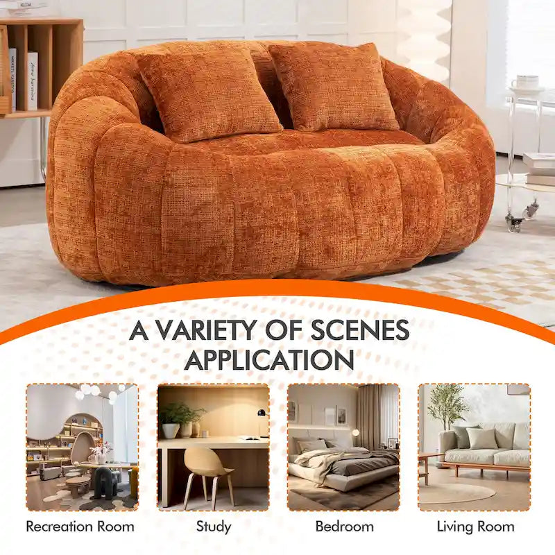 Canapé deux places pouf à dossier haut en chenille, confortable et durable