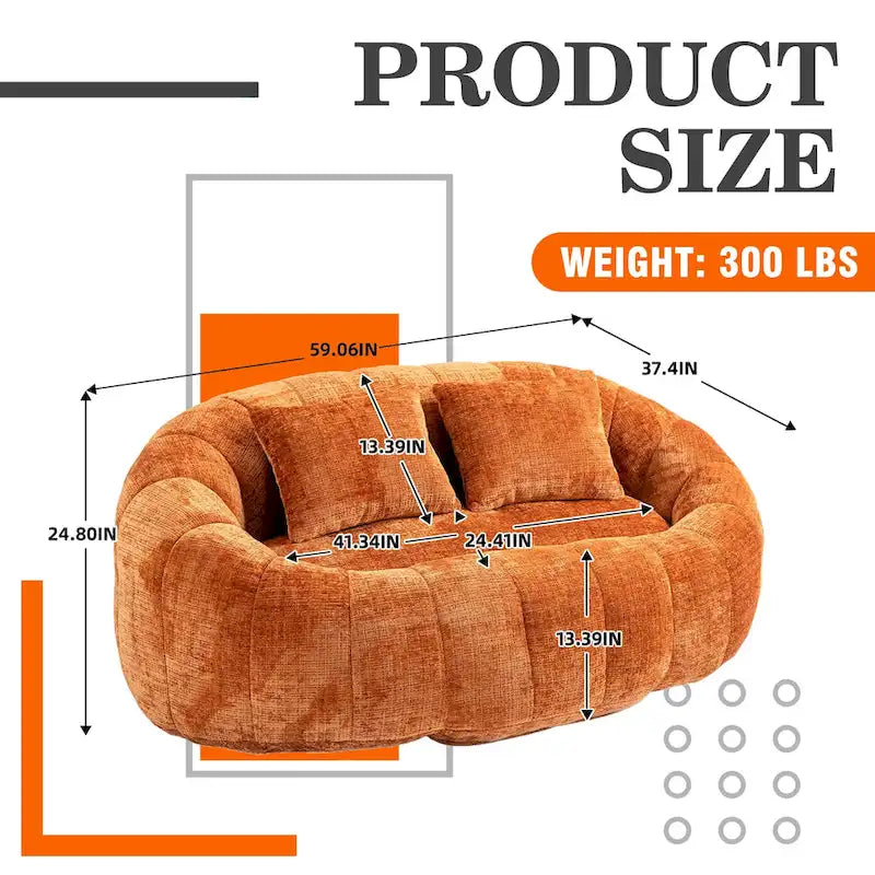 Canapé deux places pouf à dossier haut en chenille, confortable et durable