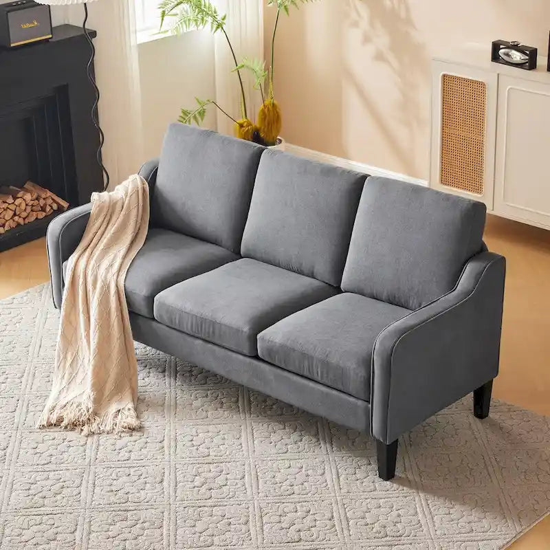 Canapé 3 places, canapé de salon de 72 po, canapé en tissu moderne avec 4 pieds en bois, 2 tiges de support en métal pour chambre à coucher