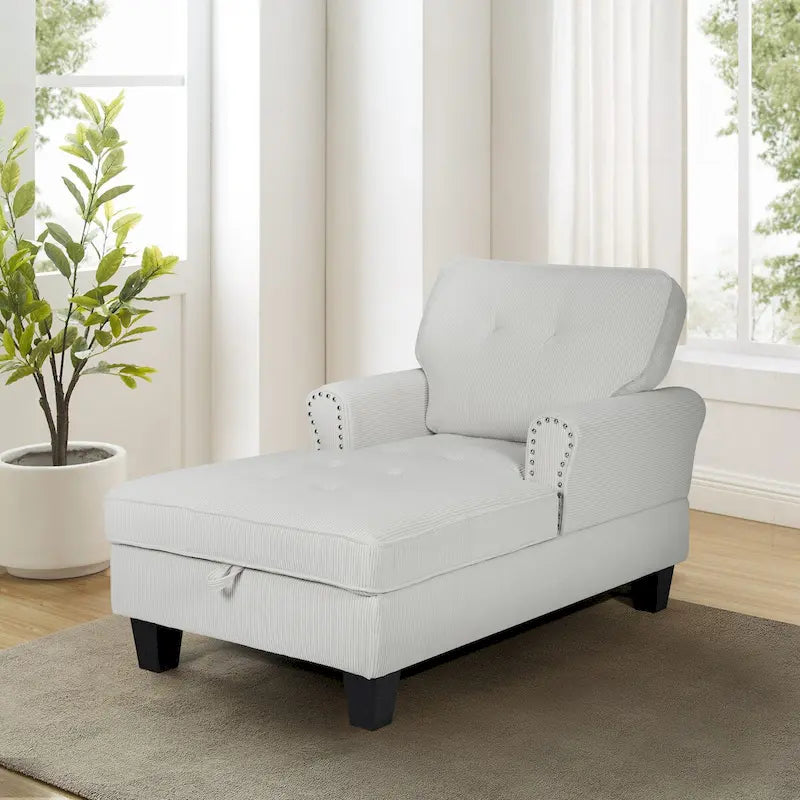 Chaise longue convertible pour intérieur, canapé-lit, fauteuil de salon rembourré pour chambre et salon avec rivets, beige