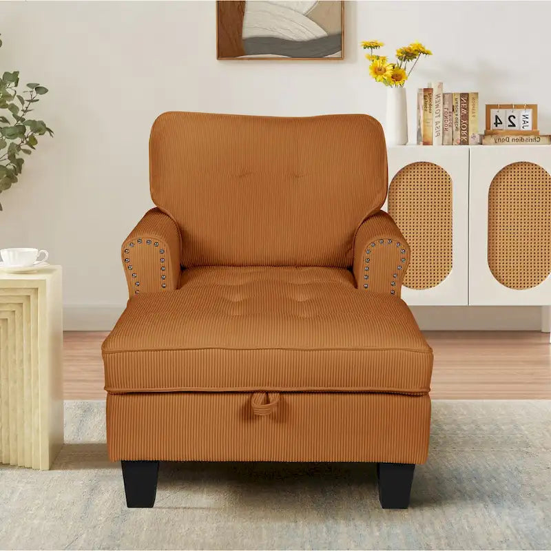 Chaise longue convertible pour intérieur, canapé-lit, fauteuil de salon rembourré pour chambre et salon avec rivets, beige