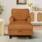 Chaise longue convertible pour intérieur, canapé-lit, fauteuil de salon rembourré pour chambre et salon avec rivets, beige
