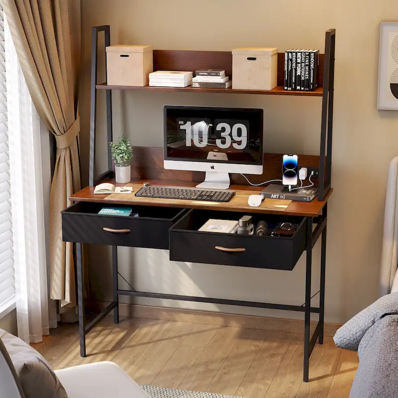 Bureau d'ordinateur, bureau de télétravail avec prise de courant, table d'étude/d'écriture