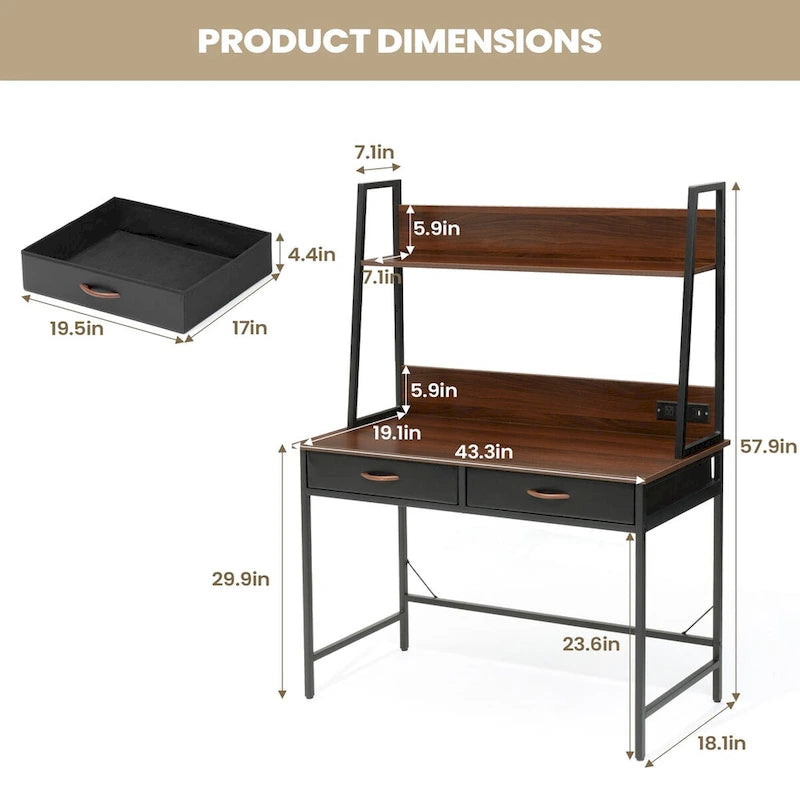 Bureau d'ordinateur, bureau de télétravail avec prise de courant, table d'étude/d'écriture