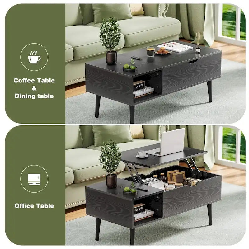 Tables basses de rangement en bois avec plateau relevable et compartiment caché, petite table à manger pour salon ou bureau