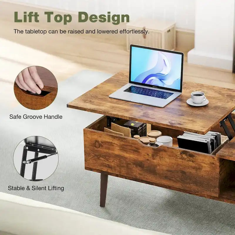 Tables basses de rangement en bois avec plateau relevable et compartiment caché, petite table à manger pour salon ou bureau