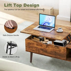Tables basses de rangement en bois avec plateau relevable et compartiment caché, petite table à manger pour salon ou bureau