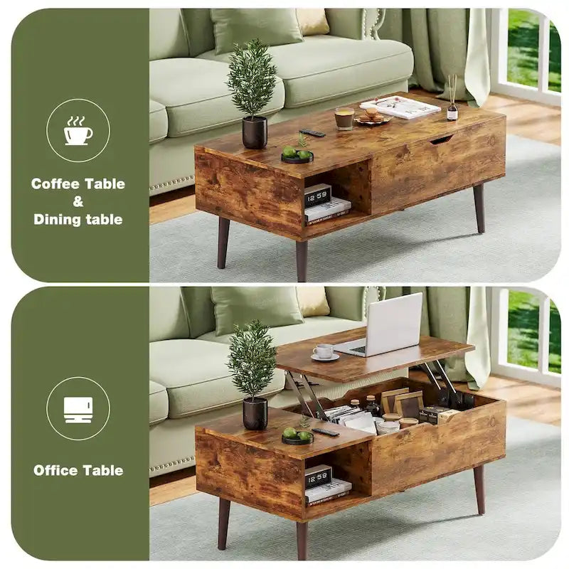 Tables basses de rangement en bois avec plateau relevable et compartiment caché, petite table à manger pour salon ou bureau