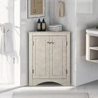 Meuble d'angle de salle de bain à 2 portes en bois avec étagères réglables (32 po)