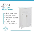 Armoire de rangement à deux portes RiverRidge Somerset avec tiroir et étagère réglable pour salle de bain et buanderie - Blanc - N/A