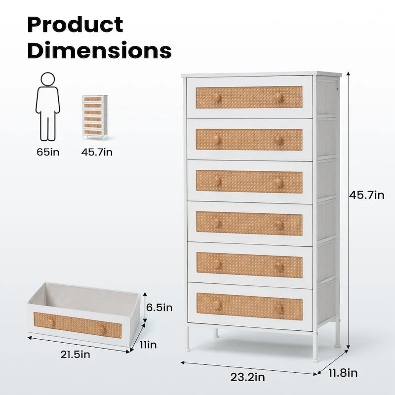 Commode de rangement de placard VredHom à 6 tiroirs en rotin PE