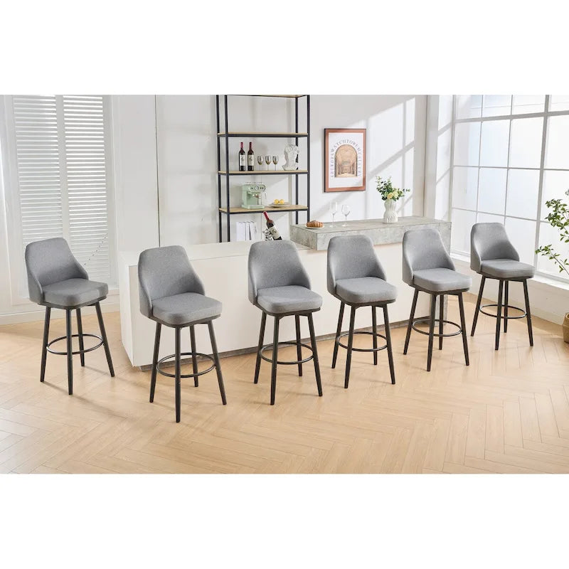 Tabourets de bar, lot de 2, chenille, réglables en hauteur, pivotants, avec dossier, pieds en métal, 61 à 74 cm, gris clair