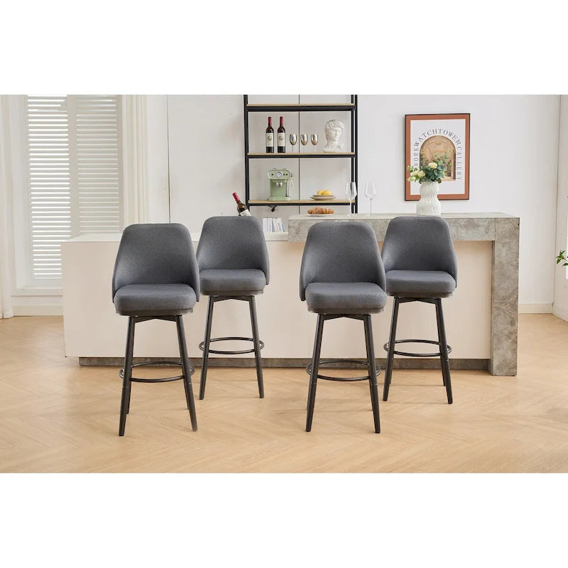 Tabourets de bar, lot de 2, chenille, réglables en hauteur, pivotants, avec dossier, pieds en métal, 61 à 74 cm, gris clair