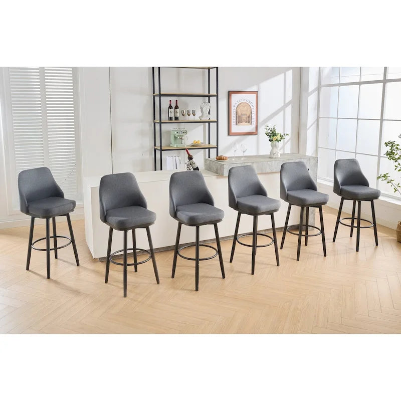 Tabourets de bar, lot de 2, chenille, réglables en hauteur, pivotants, avec dossier, pieds en métal, 61 à 74 cm, gris clair