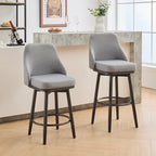 Tabourets de bar, lot de 2, chenille, réglables en hauteur, pivotants, avec dossier, pieds en métal, 61 à 74 cm, gris clair