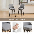 Tabourets de bar, lot de 2, chenille, réglables en hauteur, pivotants, avec dossier, pieds en métal, 61 à 74 cm, gris clair