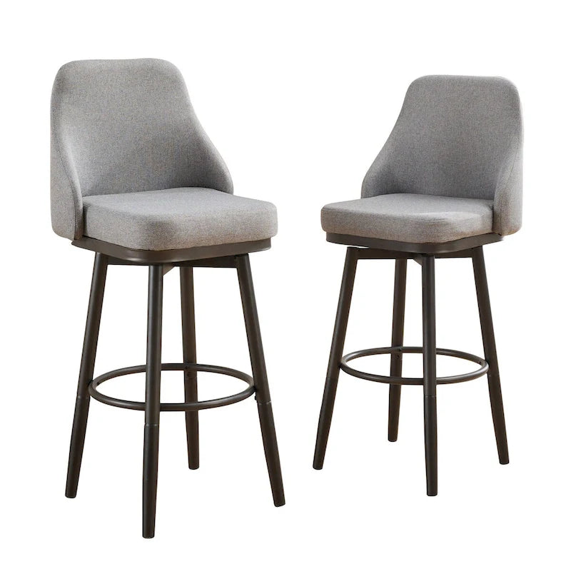 Tabourets de bar, lot de 2, chenille, réglables en hauteur, pivotants, avec dossier, pieds en métal, 61 à 74 cm, gris clair