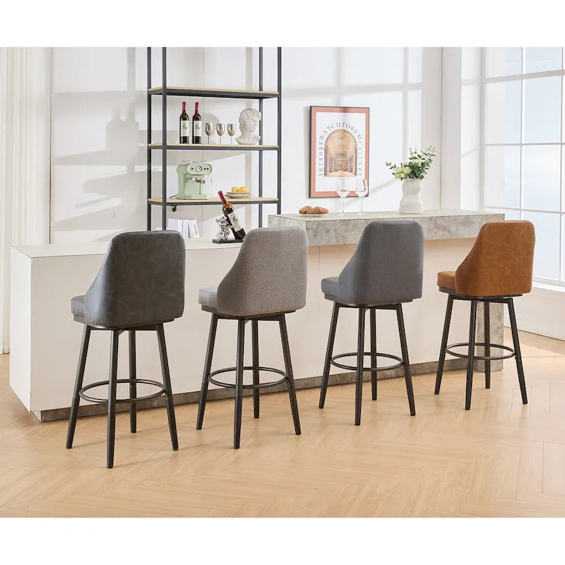 Tabourets de bar, lot de 2, chenille, réglables en hauteur, pivotants, avec dossier, pieds en métal, 61 à 74 cm, gris clair
