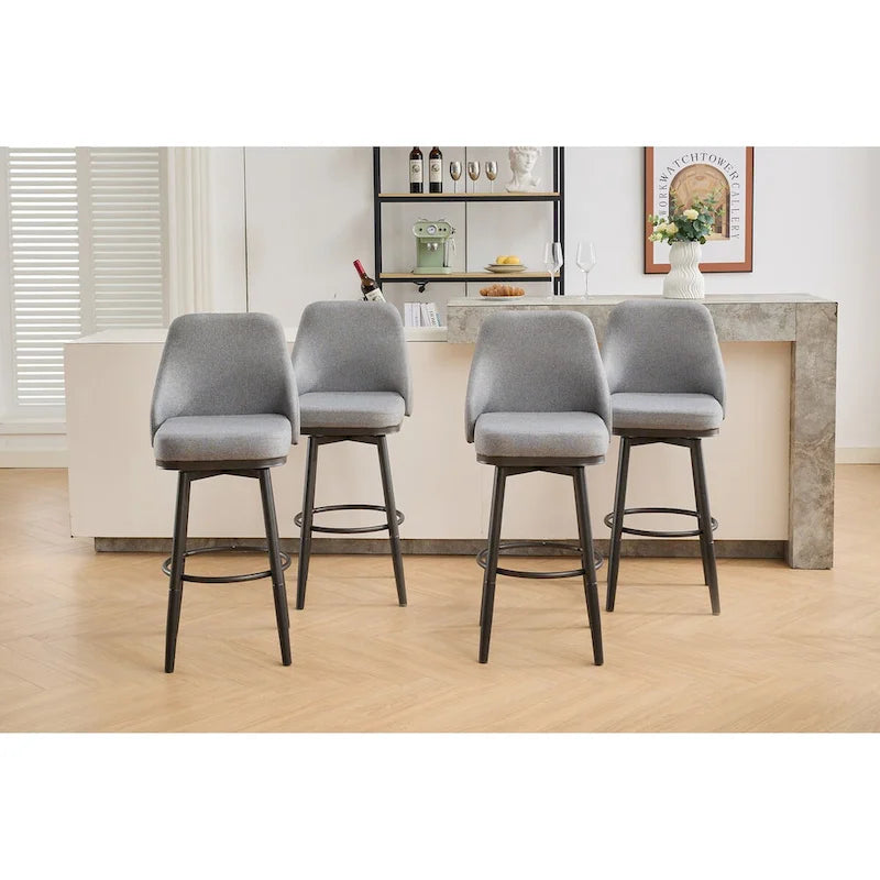 Tabourets de bar, lot de 2, chenille, réglables en hauteur, pivotants, avec dossier, pieds en métal, 61 à 74 cm, gris clair